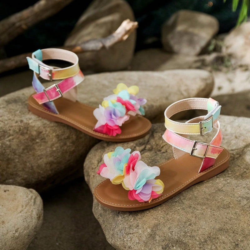 Cross-Border Export Korean-Style Chic Soft Sole Girls’ Princess Sandals, Sweet Floral Details, Petite and Unique Crisscross Design, Flat Sandals