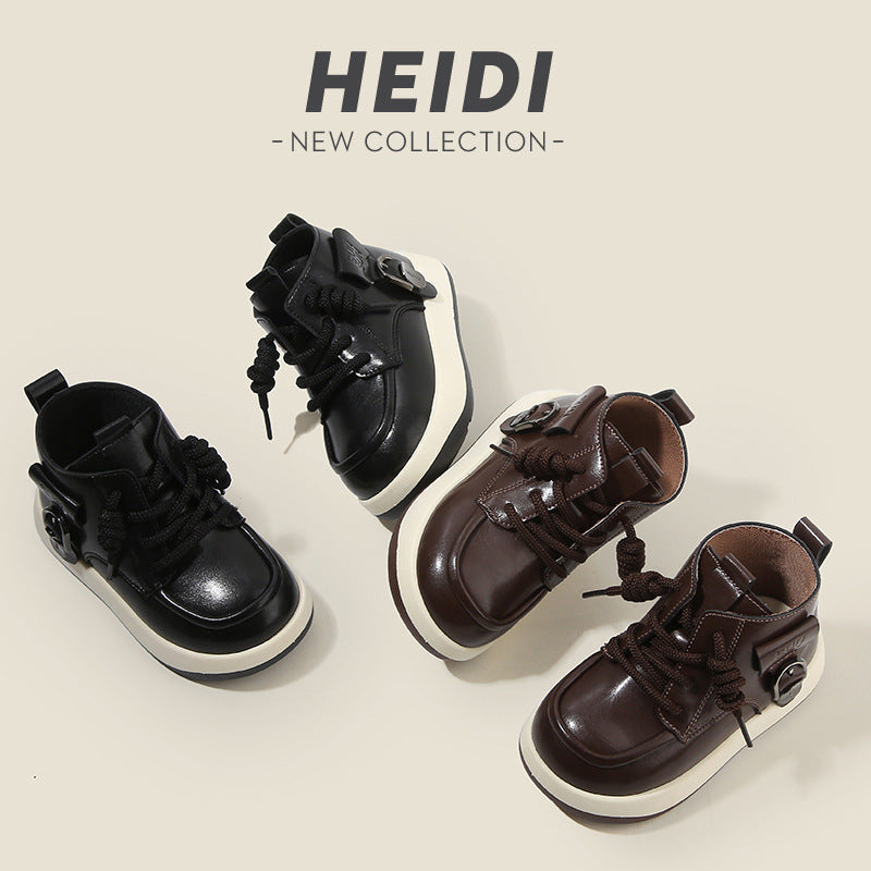 Kids Martin Boots 2026 Spring & Autumn New Style—Boys’ Short Boots, English Fashion, Girls’ Leather Boots, Soft Sole Baby Shoes