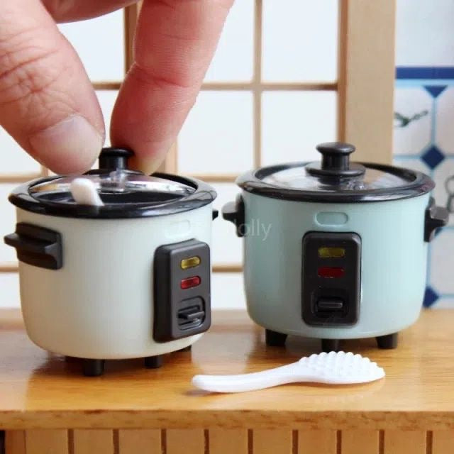Miniature mini rice cooker model doll house mini kitchen food play 1:12 play rice cooker with rice spoon