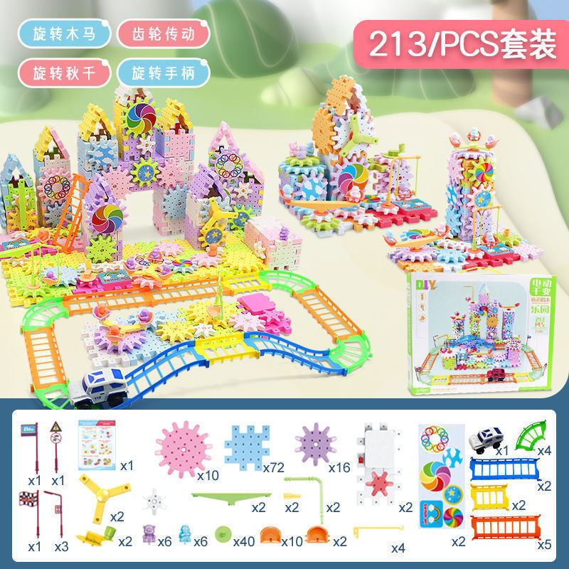 Cross-Border Versatile Electric Educational Building Blocks Mechanical Gear Rotating DIY Building Blocks Children's Educational Assembly Toy Set
