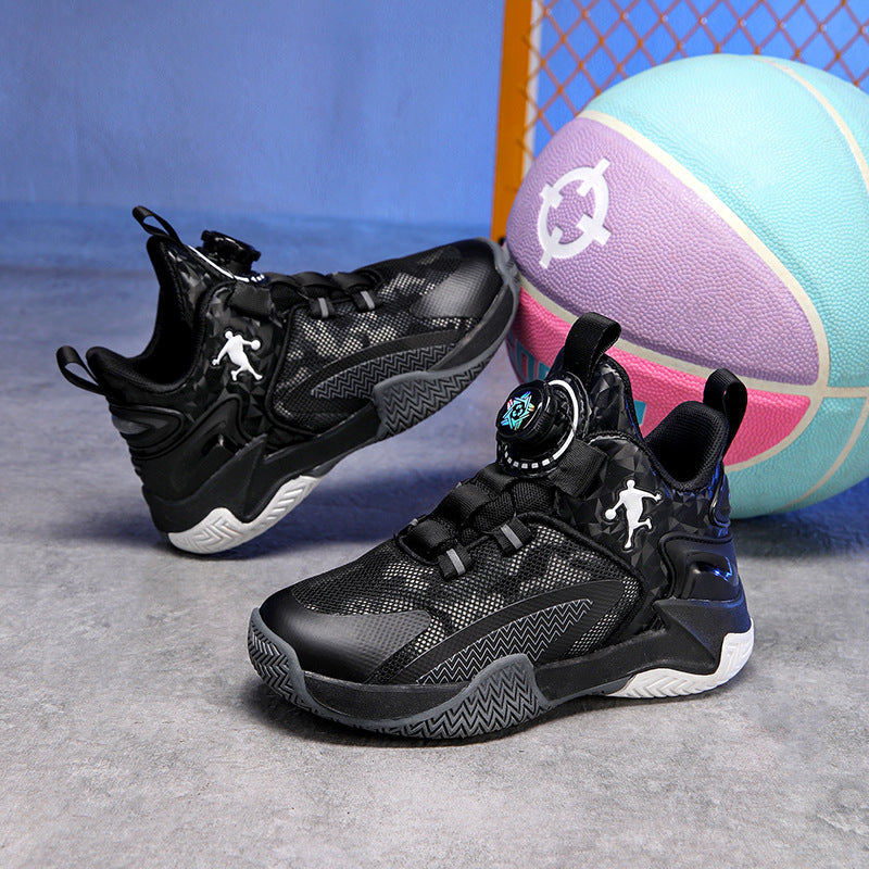 Children's Basketball Shoes 2026 Autumn Rotating Buckle Boys' Sports Shoes for Older Kids Practical Basketball Shoes Wholesale