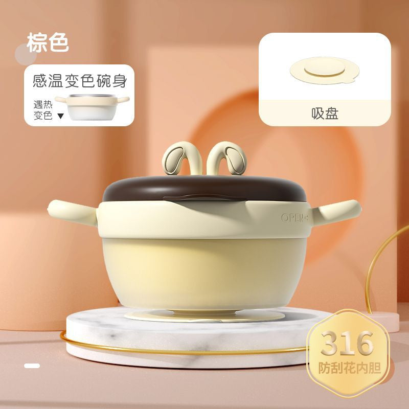Insulation Bowl 316 Stainless Steel Liner Baby Food Bowl Temperature-sensitive Color-changing Bowl Removable and Washable Baby Heating Tropical Suction Cup