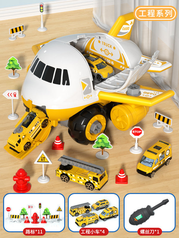 Modular Toy Airplane Children’s Educational Screw-Drilling Assemble Toy for Kids | Toddler Learning Building Tool for Boys with Inertia Engineering Car
