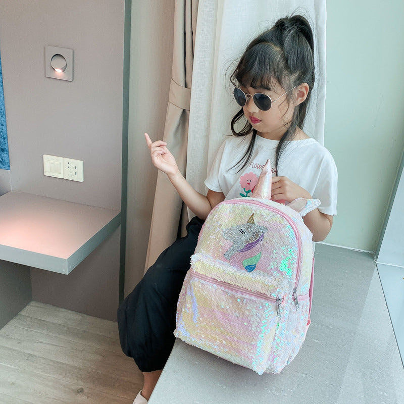 New Cross-Border Fashion Kids Sequin Backpack Pink Lightweight Cute Cartoon Mini Bag Custom Logo Compatible All-Match