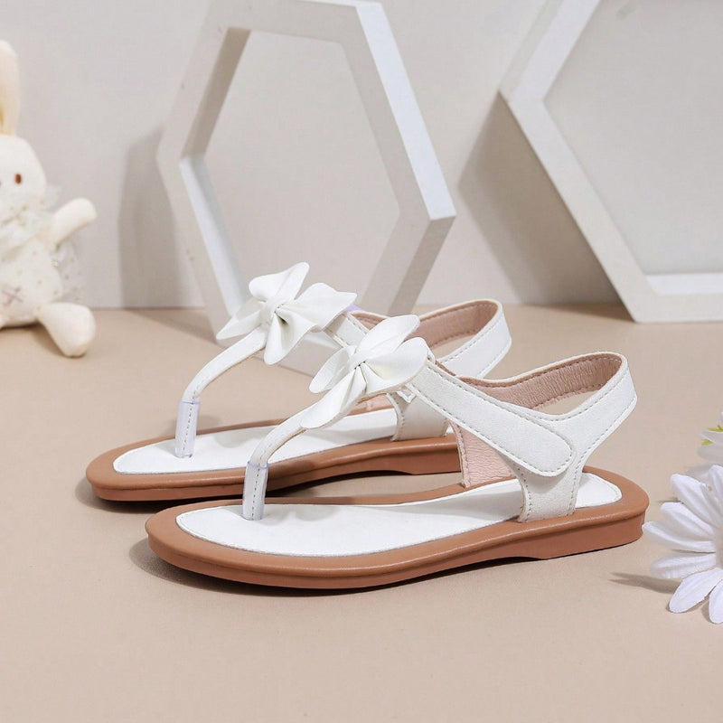 Cross-Border Trade Children’s Sandals with Bow, Toe-Open Soft Sole, Thong-Style Outdoor Beach Sandals