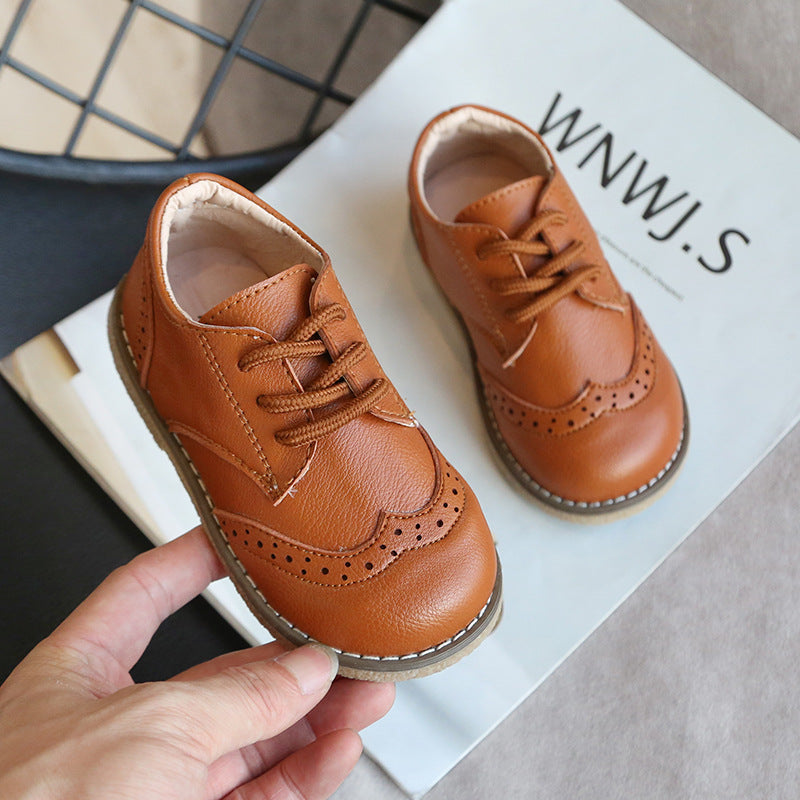 Children's Brogue Shoes Spring New British Style Small Leather Shoes Boys Soft Sole Non-Slip Baby Flats Trbottomy Kidsren's Shoes