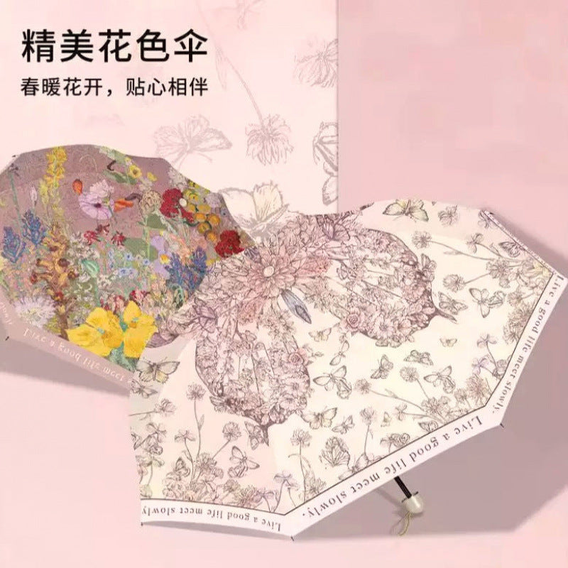 Anti-ultraviolet Flower Umbrella Sun Protection Sunny Umbrella Dual-purpose Small Portable Sun Umbrella Black Glue