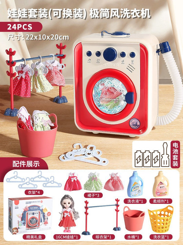 Kids Large Pretend Washing Machine, Water-Add Roller Electric Laundry Machine Toy to Wash Socks, Pretend Play Gift