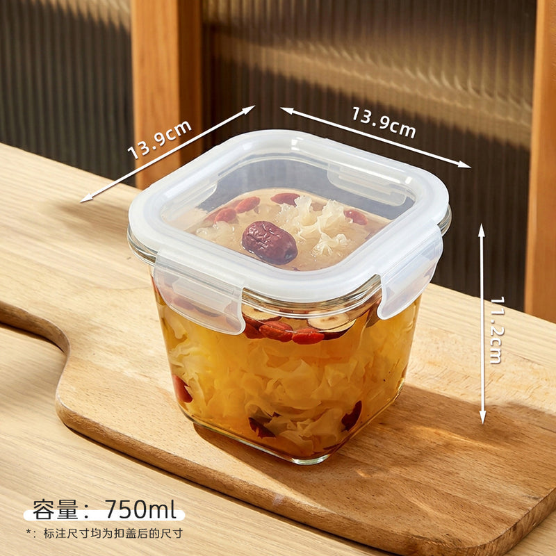 Glass Soup Bowl Household Sealed Square Microwave Heating Special Bowl for Office workers Adult Lunch Box with Lid for Fresh Keeping