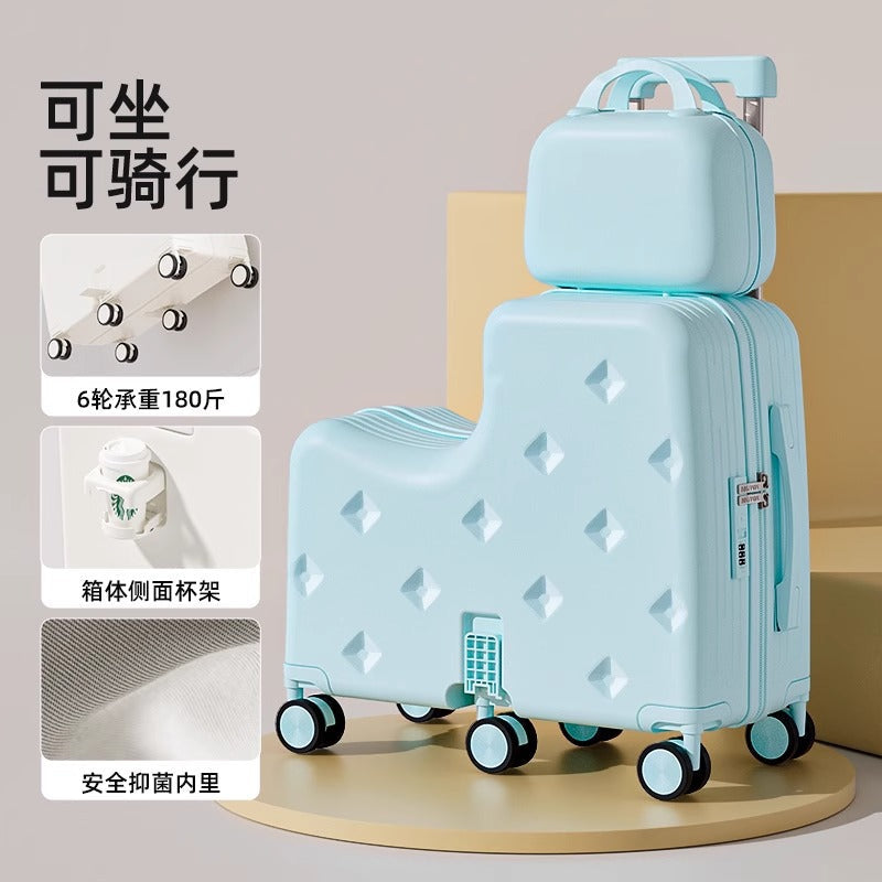 Kids Luggage Set, 2-Piece Suitcase with Nested Stroller, Can Sit On & Ride, 20-Inch Carry-On Travel Suitcase for Boys and Girls with Combination Lock
