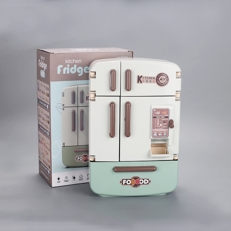 Imitation Kids Mini Kitchen Living Room Pretend Play Toy Double-Door Large Refrigerator Model Miniature Collectible Food Display
