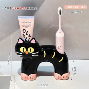 Ceramic Siamese Cat Toothbrush Holder for Home Use, High Aesthetic Toothbrush and Toothpaste Storage Rack for Bathroom Vanity