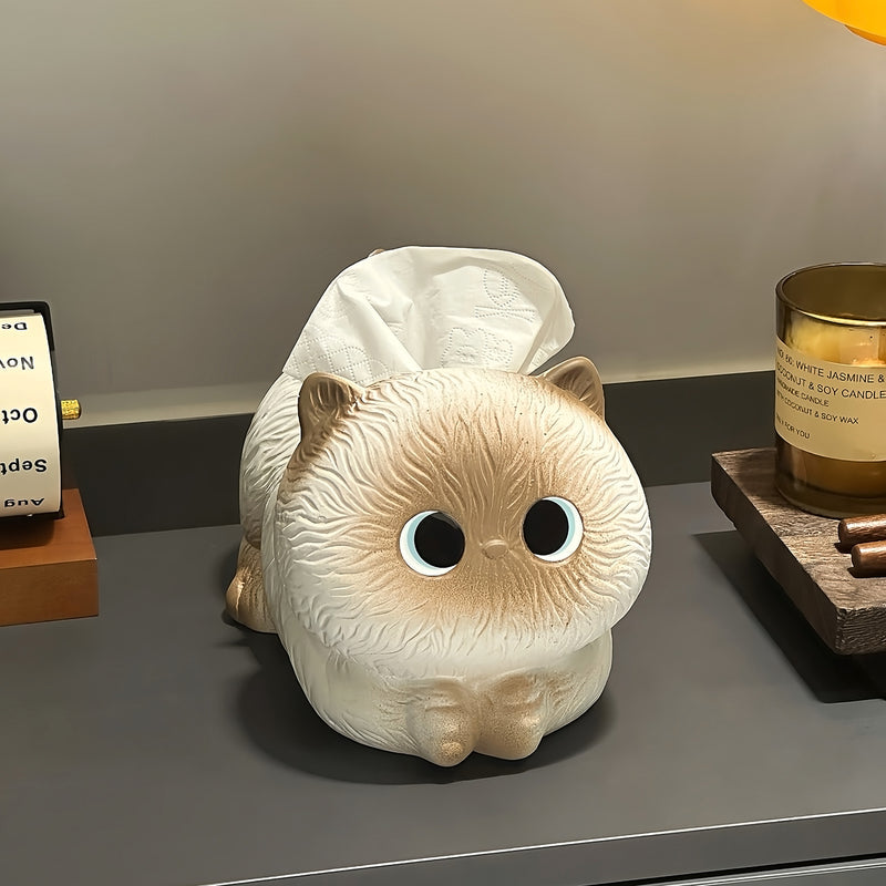 Adorable Siamese Cat Tissue Box Cute Napkin Holder for Living Room Coffee Table—Creative Home Paper Towel Dispenser