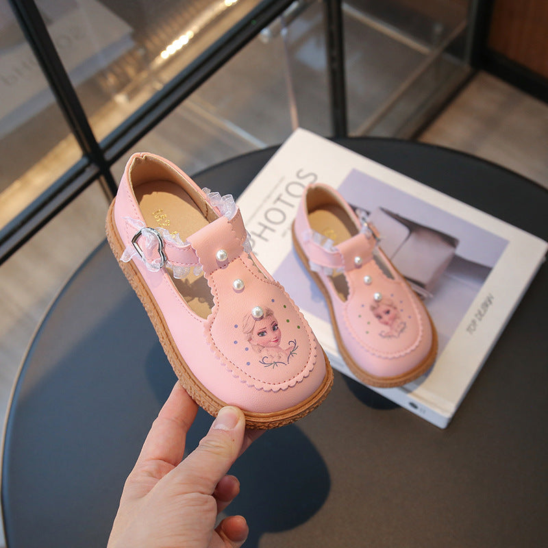 2025 Spring & Autumn New Lace Mary Jane Shoes for Girls, Student Soft Sole Princess Shoes, Non-Slip Button Shoes, Baby First-Walker Shoes