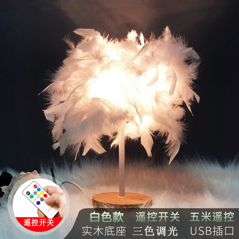 Nordic Homestay Light Luxury Feather Table Lamp Bedroom Bedside Lamp Advanced Sense Creative Gift Nightlight Decorative Atmosphere Lamp