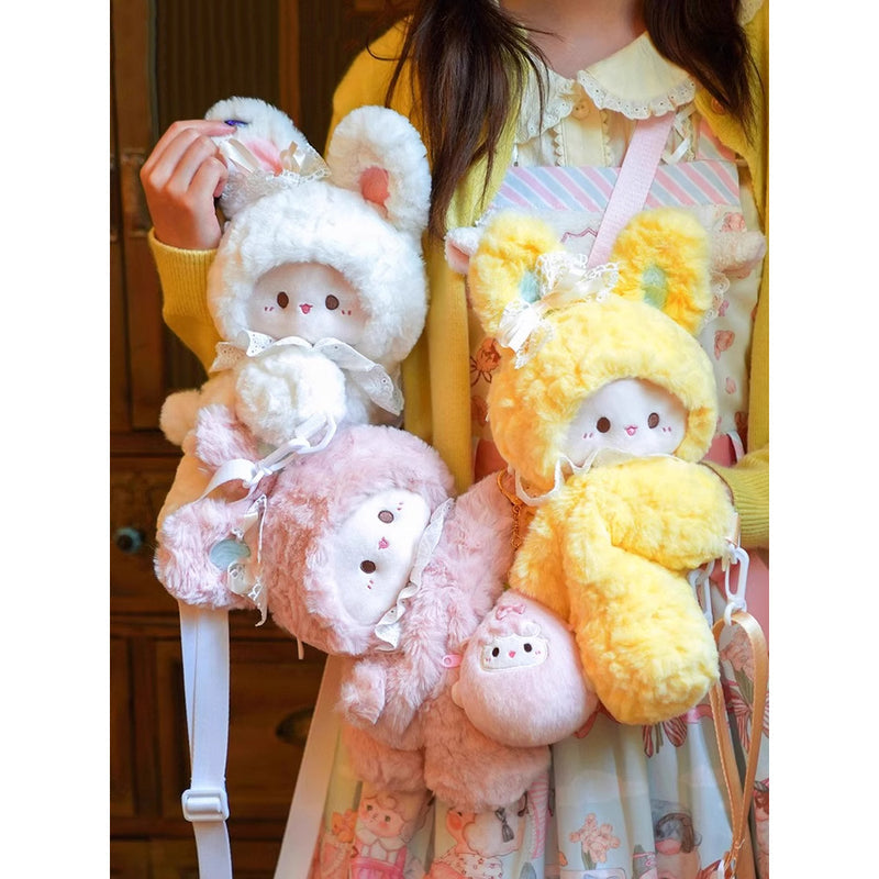 Cross-Border Fashion Cute Rubitu Pink Bunny Plush Crossbody Bag for Kids—Child’s Doll Bag, Girls’ Backpack