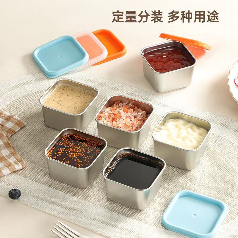 Mini Portable Sauce Cup Seasoning Box Cartoon Bear Plate with Lid Tomato Salad Sauce Cup 304 Stainless Steel
