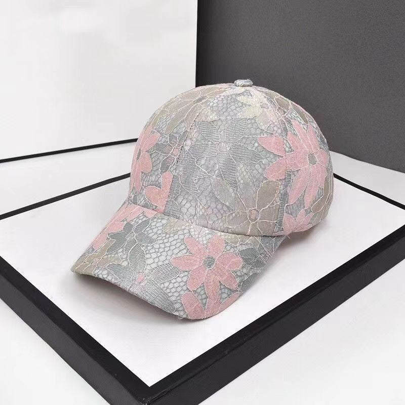 New Small Floral Splicing Lace Breathable Large Brim Mesh Cap Summer Casual Popular Peaked Cap Sunshade Baseball Cap