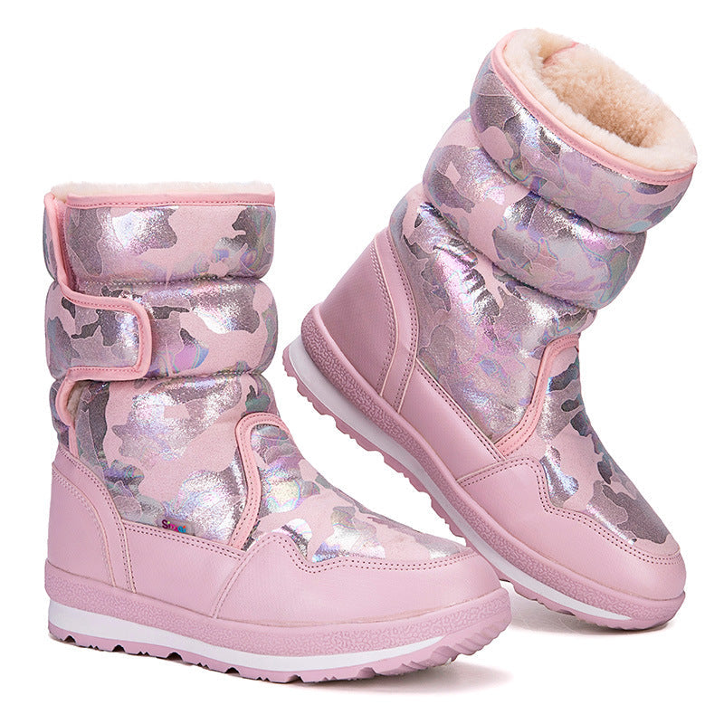 Waterproof And Slip-resistant Winter Mid-top Fleece-lined Thick Children's Winter Shoes
