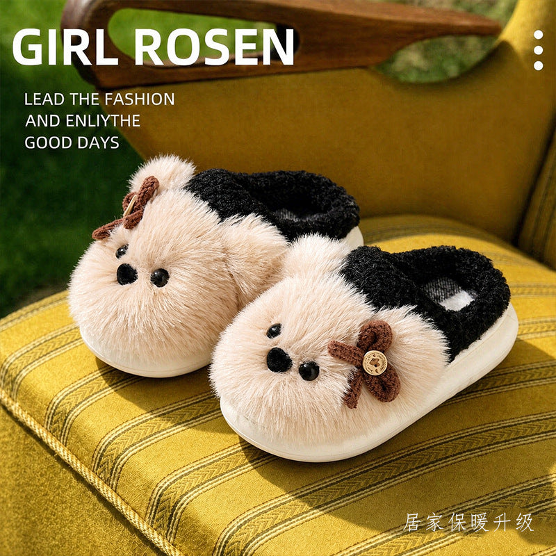 Kids cotton slippers girlscute puppy autumn winterindoorthick solenon-slip cartoonheattech boys' furry slippers