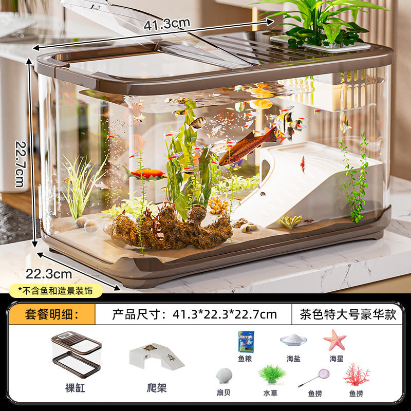 Carefully Selected Accessible Luxury Fish Tank, Household High-End Transparent Living Room Landscaping Ecological Tank with Lid, Entrance Decoration, Plastic Aquarium