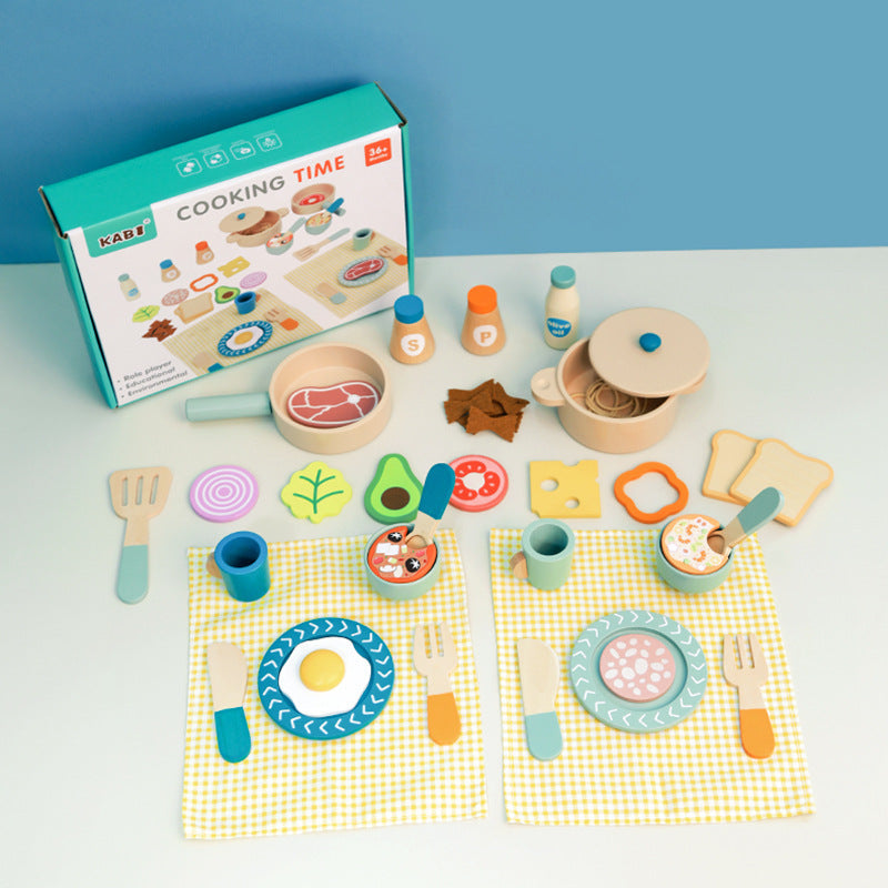 Kids Pretend Play Tea Set & Dessert Set, Role-Play Wooden Toys for Preschool Kindergarten, Imaginative Housekeeping Pretend Play