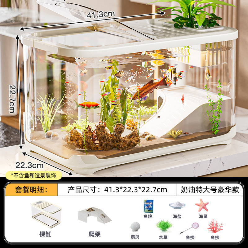 Carefully Selected Accessible Luxury Fish Tank, Household High-End Transparent Living Room Landscaping Ecological Tank with Lid, Entrance Decoration, Plastic Aquarium