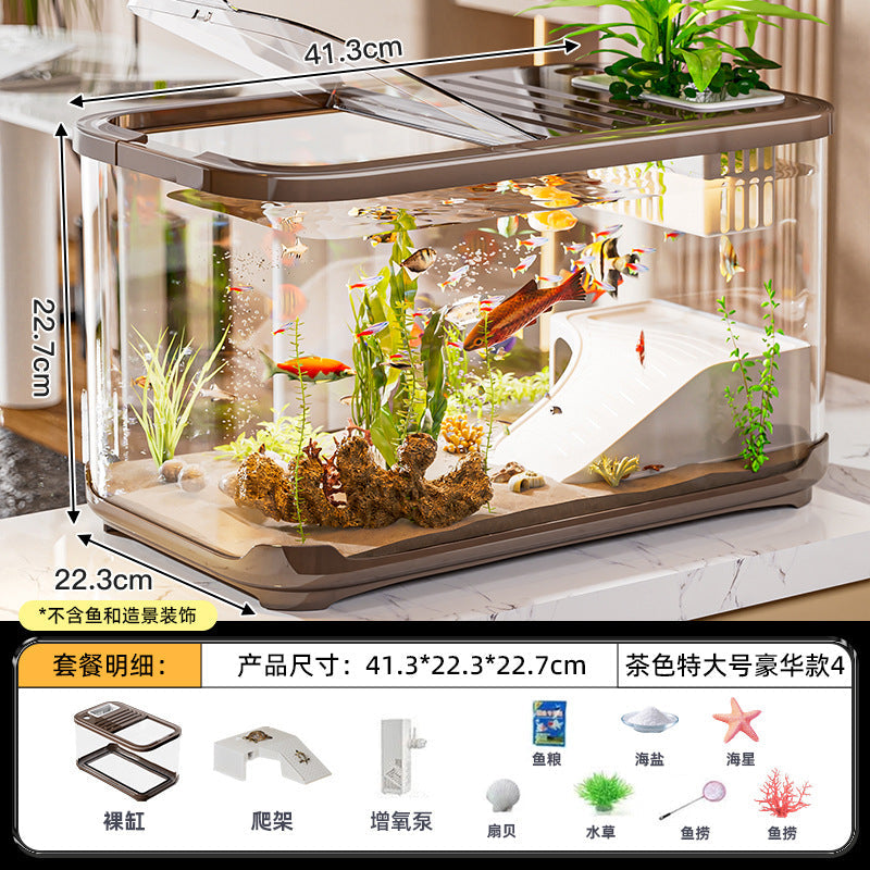 Carefully Selected Accessible Luxury Fish Tank, Household High-End Transparent Living Room Landscaping Ecological Tank with Lid, Entrance Decoration, Plastic Aquarium