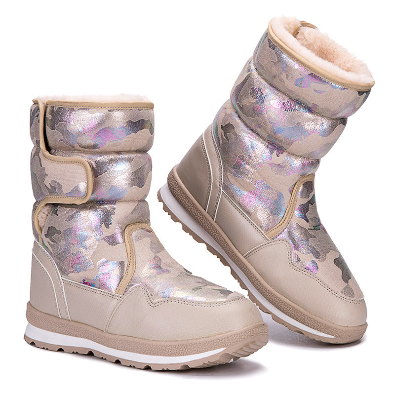 Waterproof And Slip-resistant Winter Mid-top Fleece-lined Thick Children's Winter Shoes