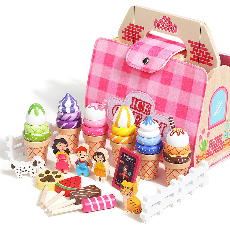Kids Pretend Play Tea Set & Dessert Set, Role-Play Wooden Toys for Preschool Kindergarten, Imaginative Housekeeping Pretend Play