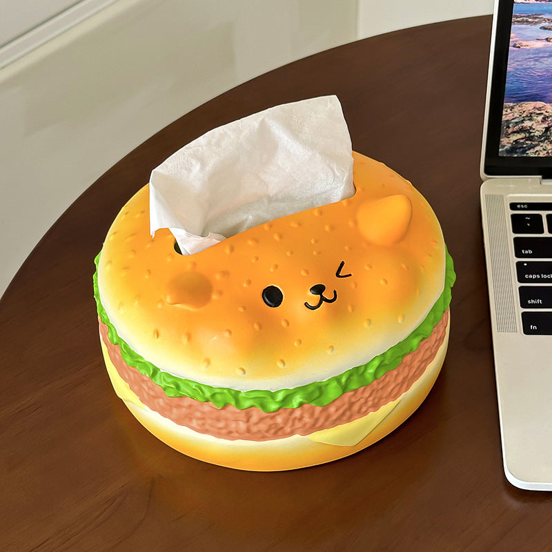 Little Red Book Popular Faux Burger Fun Tissue Box — Decorative High-End Napkin Holder for Living Room Entryway Tabletop