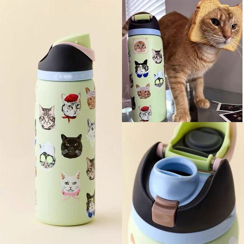 Cross-Border Fruit Cup Owala Style Thermos Cup Large Capacity Double-Layer Vacuum Sports Water Bottle Outdoor Handle Water Bottle