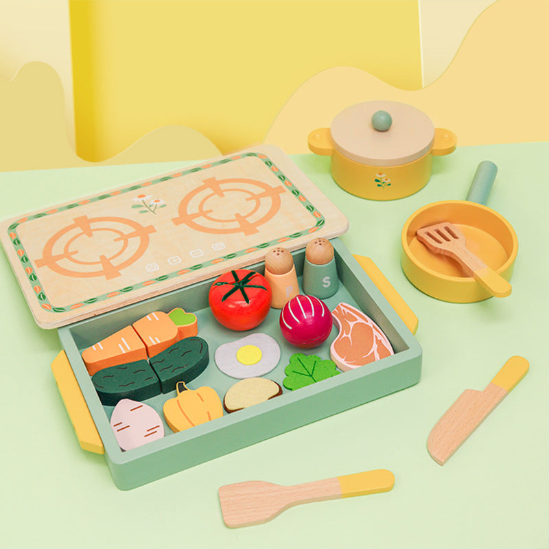 Kids Pretend Play Tea Set & Dessert Set, Role-Play Wooden Toys for Preschool Kindergarten, Imaginative Housekeeping Pretend Play