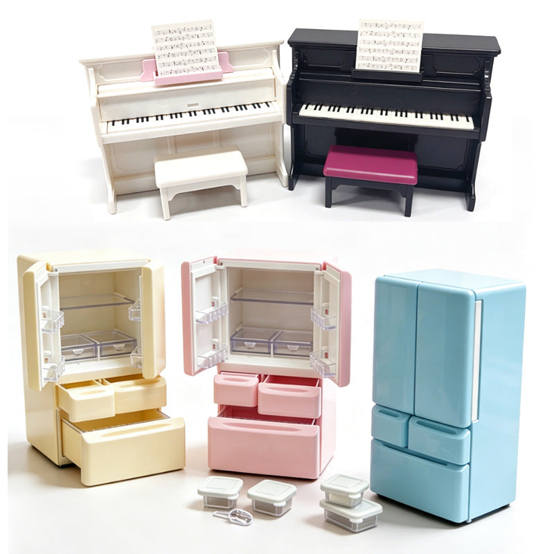Mini Scene Playset Toy Dollhouse Double-Door Refrigerator Miniature for Pretend Play, Realistic Model