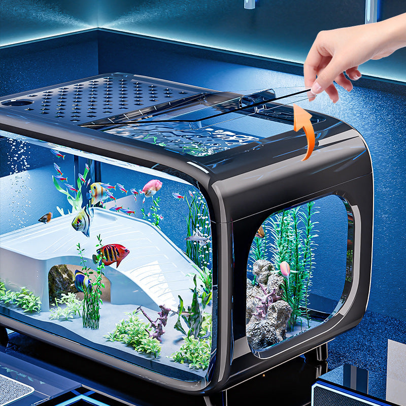 Carefully Selected Accessible Luxury Fish Tank, Household High-End Transparent Living Room Landscaping Ecological Tank with Lid, Entrance Decoration, Plastic Aquarium