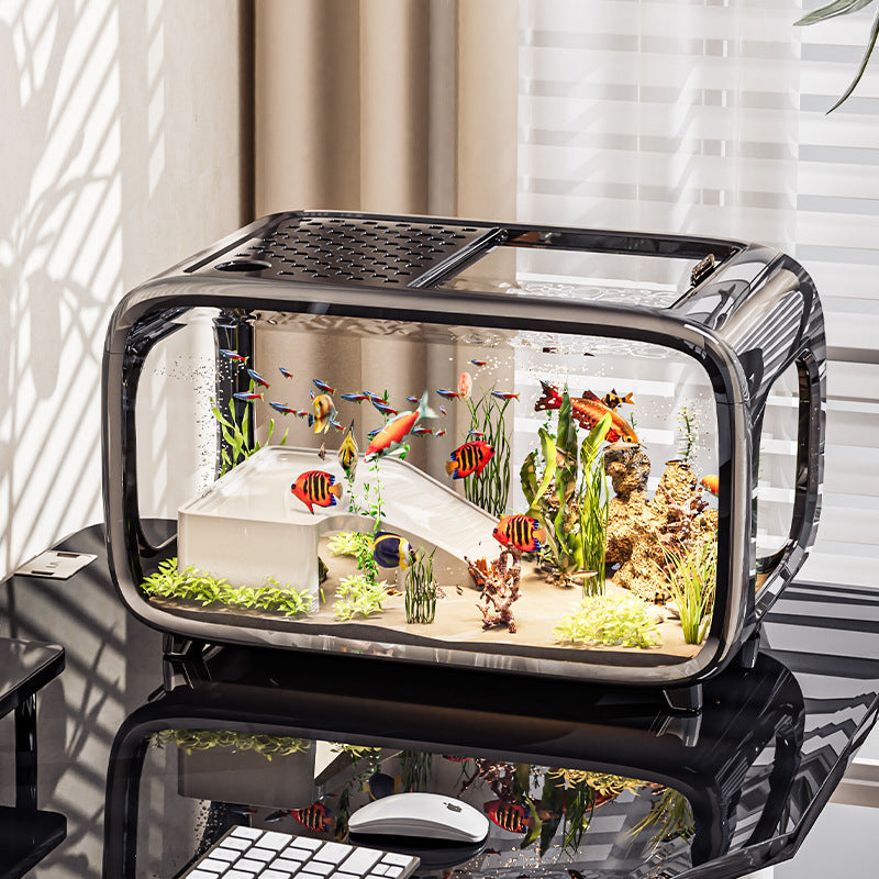 Carefully Selected Accessible Luxury Fish Tank, Household High-End Transparent Living Room Landscaping Ecological Tank with Lid, Entrance Decoration, Plastic Aquarium