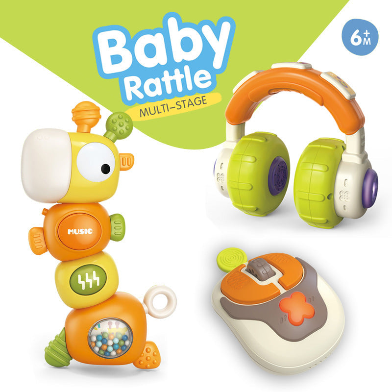 Baby Multi-Function Hand-Crank Rattle Bed Bell with Twisting Sound & Lights, Teething Chew Toy for Ages 0-3, Soothing Newborn Rattle