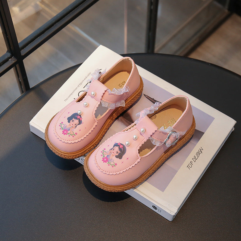 2025 Spring & Autumn New Lace Mary Jane Shoes for Girls, Student Soft Sole Princess Shoes, Non-Slip Button Shoes, Baby First-Walker Shoes