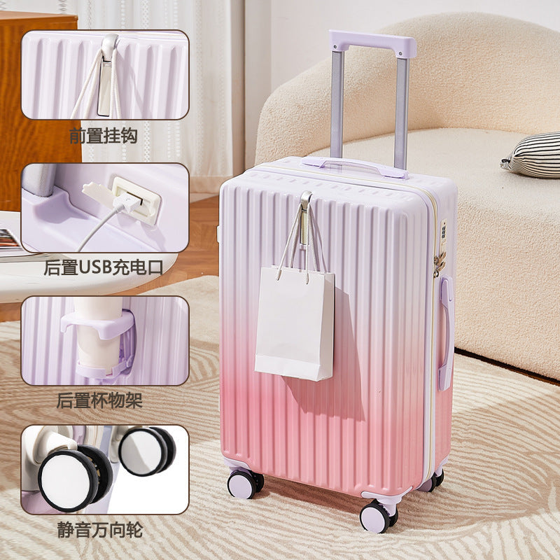 Gradient Color Suitcase for Women with Good Looks, 20inch Large Capacity Trolley Suitcase for Students, 24inch Multifunctional 26inch