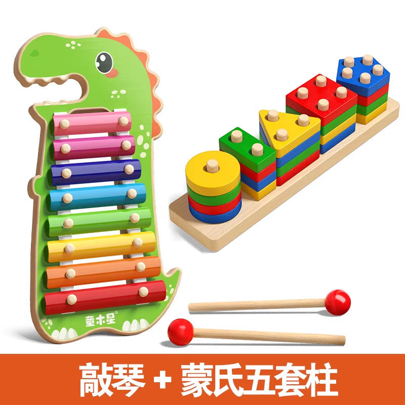 Kids Musical Toy Hand-Drum Wooden Xylophone Baby Music Percussion Instrument Gift Educational Early Learning Toy