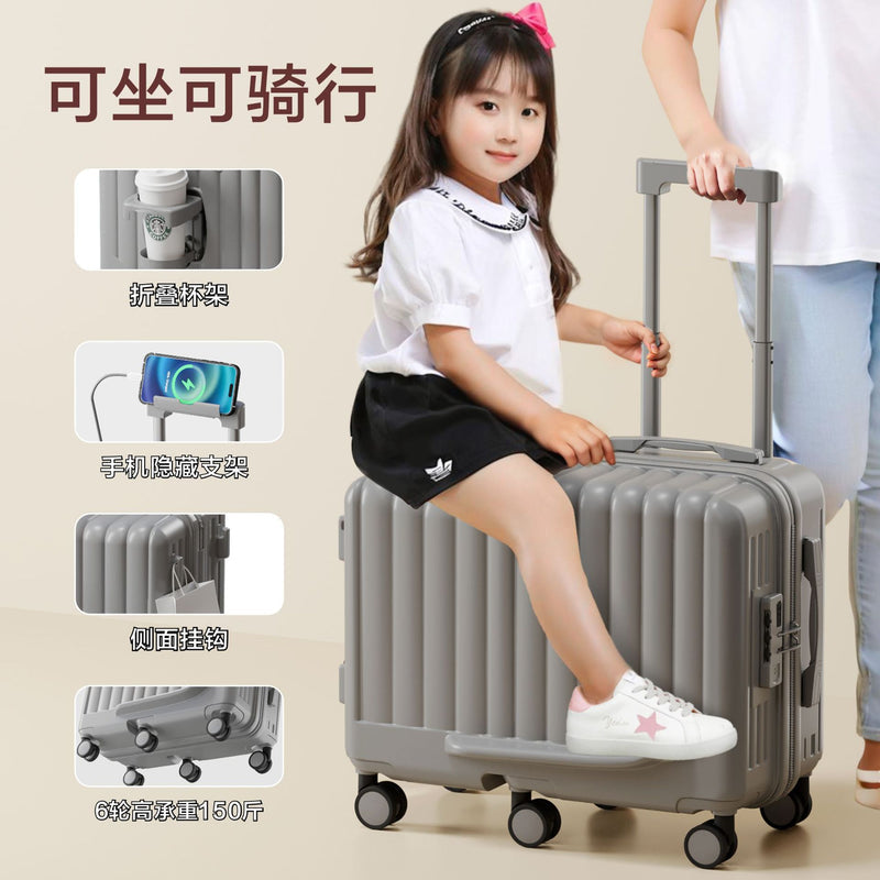 Kids Suitcase Ride-on Carry-On Trolley for Boys & Girls, 20-Inch Small Roller Luggage, Travel Essential