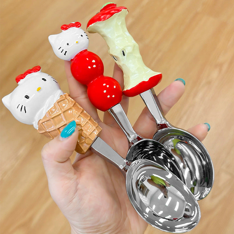 Cute Cat Spoon for Personal Use, High-End and Exquisite Ice Cream Spoon for Girls, Food-Grade Apple Corer