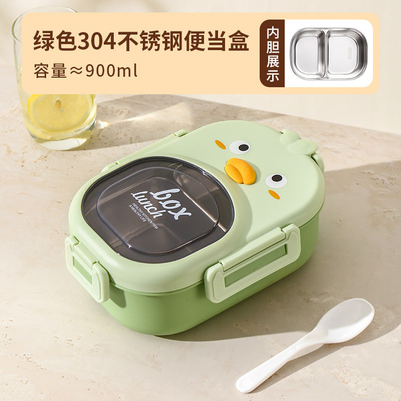 304 Stainless Steel Cute Cartoon Color-Block Lunch Box for Kids, School Cafeteria Meal Bento Box, Portable Lunch Container