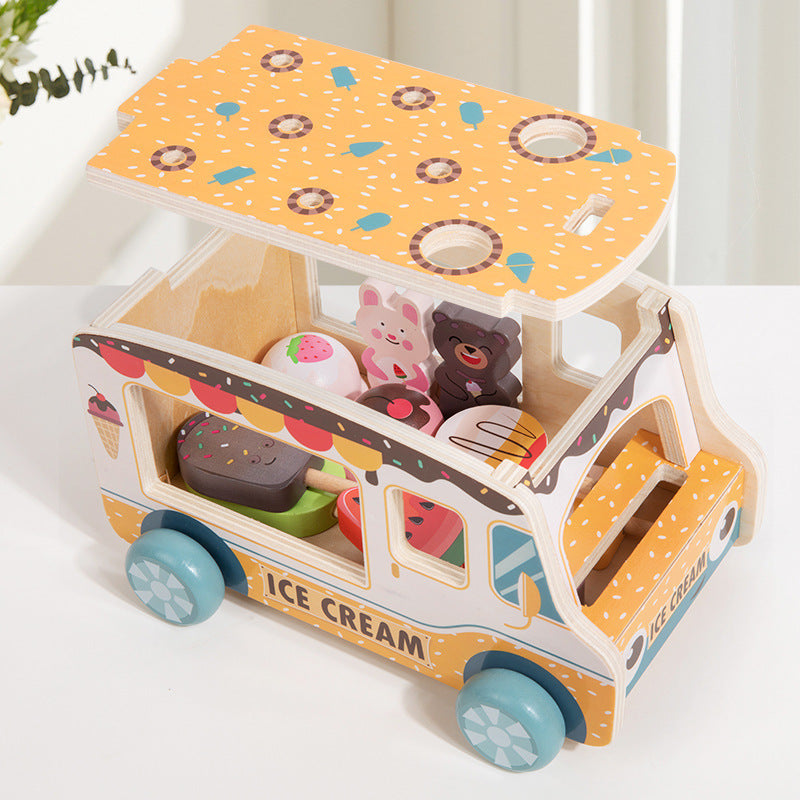 Cross-Border Children's Pretend Ice Cream Shop Toy Cart, Ice Cream Kitchen Cart, Wooden Toy