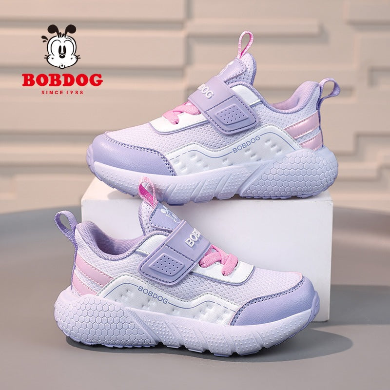 Babudou Girls' 2026 Spring and Autumn Breathable Mesh Sneakers Lightweight and Comfortable Velcro Girls' Slip-On Running Shoes