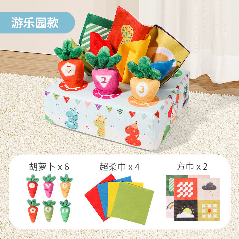 Pull the Turnip Baby Toy Tissue Box Teether for Infants and Toddlers—Chewable, Realistic “Tear-Not” Play for Boys