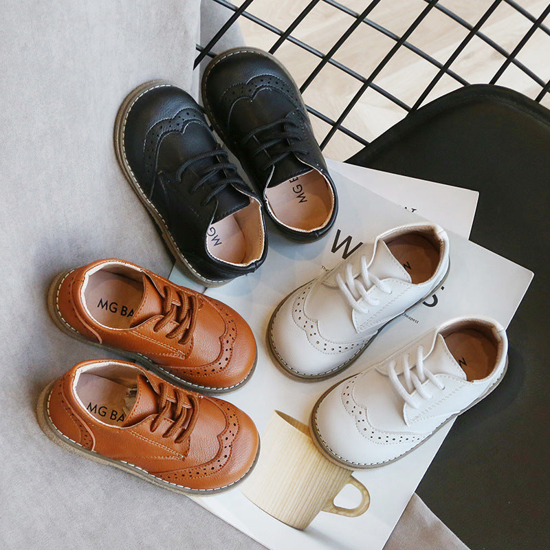 Children's Brogue Shoes Spring New British Style Small Leather Shoes Boys Soft Sole Non-Slip Baby Flats Trbottomy Kidsren's Shoes