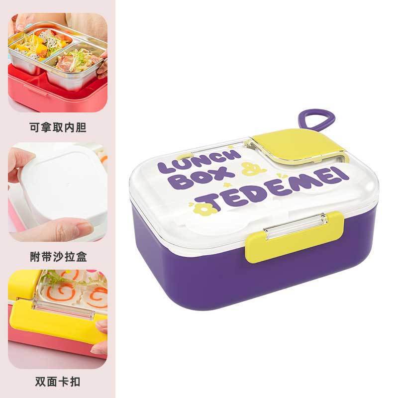 304 Stainless Steel Lunch Box Insulated Food Container, Lunchbox for Office Workers, Students, Kids, with Utensil Spoon, Food-Grade Fresh-Keeping Box