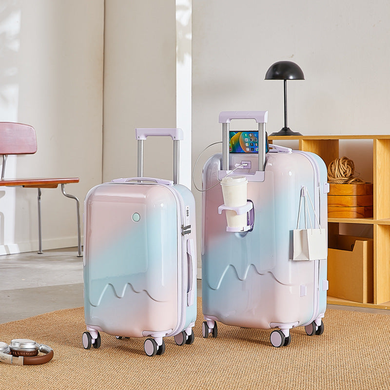 Gradient Ice Cream Suitcase, Popular among Girls, High Appearance Value, 24-Inch Travel Trolley Case, 20-Inch Password Box, Student 26inch