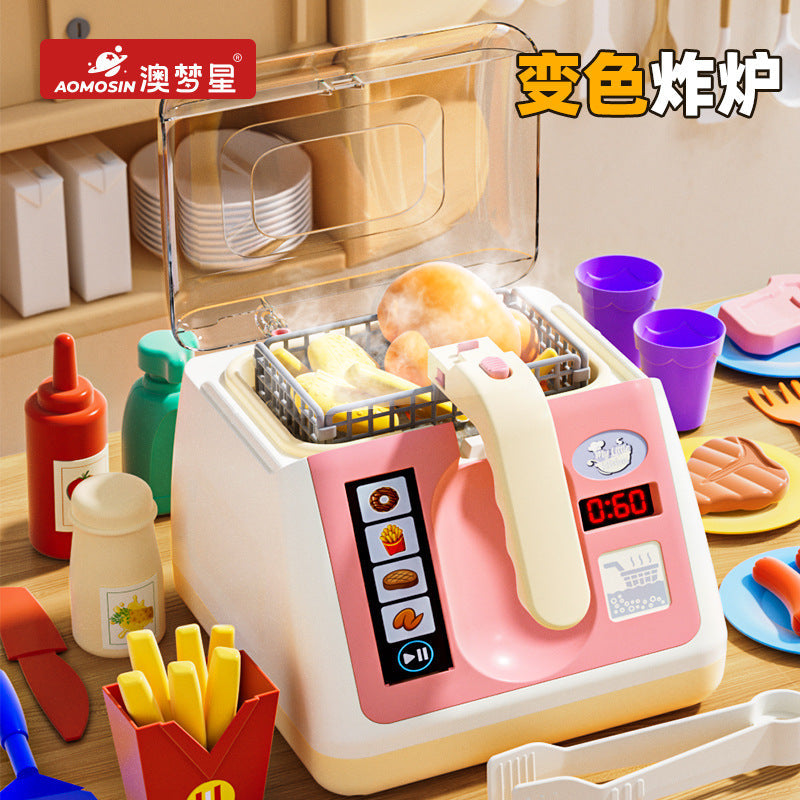 Dream Star Kids Pretend Play Kitchen Toy Color-Changing “Explosion” Oven Baby Cooking Set—Pretend Fries & Rice for Girls’ Playtime Gift